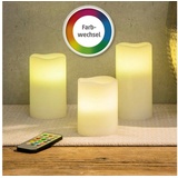 Haushalt LED-Kerze, 3er Set - MIT FERNBEDIENUNG - FARBWECHSEL oder Dauerlicht