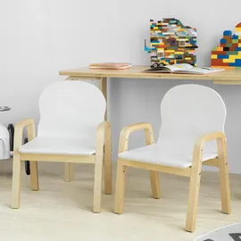 SoBuy Kinderstuhl KMB24-Wx2 höhenverstellbar Holz weiß/beige