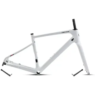 Gravel Rennrad-Rahmensatz Carbon 700C 45/48/51/54CM Scheibenbremse Rahmen Vorne 12x100mm Hinten 12x142mm Steckachsenrahmen Interne Verlegung Leichtgewicht (Color : White, Size : 51CM)