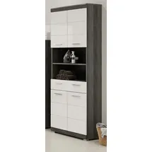 inn.furn Hochschrank Weiß Hochglanz Grau 74 x 191 cm 6 Fächer Shawn