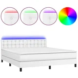 vidaXL Boxspringbett mit Matratze & LED Weiß 160x200 cm Kunstleder
