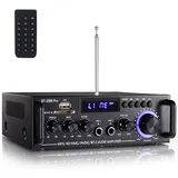 Etlephe 298 Pro Mini Verstärker, Bluetooth-Empfänger, Audioverstärker, Max 500 W x 2 RMS, 50 W x 2, 2-Kanal-HiFi-Verstärker, Heimkino-Stereo-Receiver, Höhen und Bässe mit USB/RCA/MIC/FM