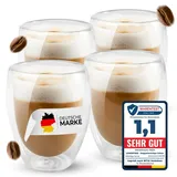 Lemontree 4er Set Latte Macchiato Gläser 350ml - doppelwandige Gläser - Design Kaffeetassen, Teegläser hitzbeständig, Cappuccino Tassen aus Borosilikatglas