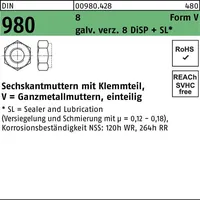 Industrial Quality Supplies DIN 980 Selbstsichernde Sechskantmutter 8 V
