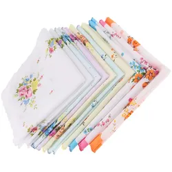 10-teiliges Taschentuch-Taschentuch-Set für Damen mit Vintage-Blumendruck aus Baumwolle