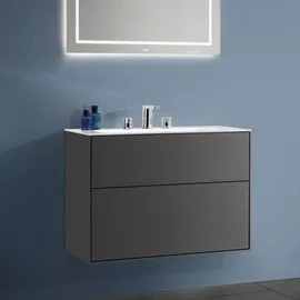 Villeroy & Boch Finion Waschtischunterschrank 2 Auszüge, mit Beleuchtung, 1000x603x501mm, Glass White Matt, Anthracite Matt
