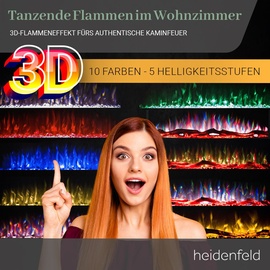 Heidenfeld Home & Living Heidenfeld Elektrokamin HF-WK200, 6 Größen, weiß/schwarz, Wandeinbau, 3D-Flammeneffekt in 10 Farben (Schwarz, 128 x 55cm)