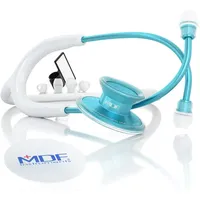 MDF Instruments, Acoustica Leichtes Stethoskop für Ärzte, Krankenschwestern, Studenten, häusliche Pflege, Erwachsene, Doppelkopf, weisses Schlauch, Aqua Bruststück-Headset, MDF747XPAQ29