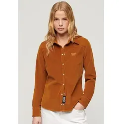 Superdry für Damen. W4010398A Braunes Kord-Westernhemd (XS), Lässig, Baumwolle, Langarm