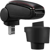 Pro-Tec Mittelarmlehne Armauflage mit Staufach gepolstert schwarz mit roten Nähten