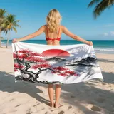 AevuCub Strandtuch Kirschblüten Japanische Landschaft - Mikrofaser Handtuch 80x160 - Schnelltrocknend & Sandfrei & Kompakt - Microfaser Handtücher - Badetuch Strand Leicht - Kinder Damen Herren