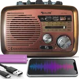 Retro Bluetooth Radio AM FM SW Kofferradio Unterstützt USB SD-Karten Slot Tragbares Radio Batteriebetrieben Gehäuse in Holzoptik Vintage Radio Retoo - Braun