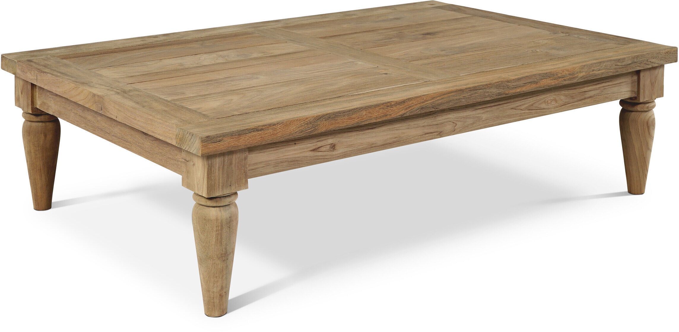 OUTFLEXX Loungetisch, natur, recycled FSC®-Teak, 120x80x31cm, aufwendig gestaltete Tischbeine
