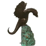 Schöner Drache als Wasserspeier, für den Teich zur Dekoration, aus Bronze Neu Frostfest Witterungsbeständig, Tierfigur zur Gartengestaltung BO-679
