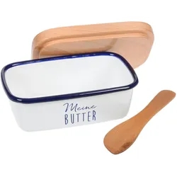 GRÄWE Butterdose emailliert, mit Holzdeckel