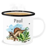 Emaille Becher Blechbecher - Dinosaurier Dino - Dinos - 300 ml - Weiß Schwarz - tiere tasse tier name tassen kinder tieren t rex häferl saurier personalisierte dinosaur personalisierter und mit.