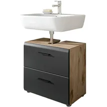 inn.furn Waschbeckenunterschrank, Eiche, Schwarz, Kunststoff, Nachbildung,Eiche, Uni, 2 Schubladen, Rechteckig, 60x54x30 cm, FSC Mix, Badezimmer, Badezimmerschränke, Waschbeckenunterschränke