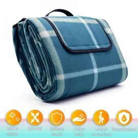 BigDean Picknickdecke Karo Design Hell 200 x 200 cm blau