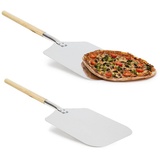 relaxdays Pizzaschieber 2 x Pizzaschaufel eckig braun|silberfarben