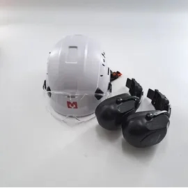 mustbau Sicherheitshelm-Set, EN397 Schutzhelm mit Ohr- und Gesichtsschutz, verstellbares Kopfband von 53 bis 63 cm, strapazierfähiges ABS-Material
