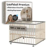 Sämann Laufgitter mit Matratze Cloud Air | Schlupfsprossen grau/natur Premium | Gr.: 120x120 cm)