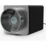Klarstein TimeSync Uhrenbeweger – Elegantes Design aus veganem Leder und gehärtetem Glas, leiser Mabuchi-Motor, 5 TPD, Batteriebetrieben/Netzstrom, für 1 Automatikuhr, Schwarz-Silber