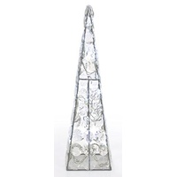 LED Kristall Pyramide Metall Silber 24 LED Weiß, Weihnachtsdeko Fenster, Dekoration Weihnachten Weihnachtsbeleuchtung Innen Leuchtpyramide