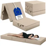 bellamio Lomme Premium Klappmatratze Beige – Gästematratze klappbar, extra hoch 15 cm – Faltmatratze 75x195 cm – Reisematratze waschbar – Faltbare Matratze mit Tragegriffen – Bandscheibenwürfel