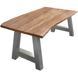 SAM® Esstisch Baumkante massiv Akazie Natur 120 x 80 A-Gestell silber ATHEN