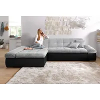 DOMO collection Ecksofa »Moric, L-Form, XXL-Sofa - Breite 300cm, viel Platz, auch in Cord« wahlweise mit Bettfunktion und Armteilverstellung, schwarz-silber, silberfarben