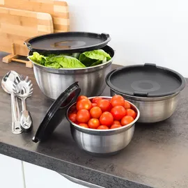 Relaxdays Schüssel-Set BOWLY silber 3-tlg.