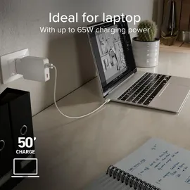 SBS GaN ultraflaches 67-Watt-Ladegerät mit zwei USB-C Power Delivery-Anschlüssen, europäischer Stecker - Weiß