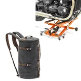 Set: Motorrad Hebebühne Midlift XL bis 500kg orange ConStands mit Motorrad Rucksack Canvas VG8 Vintage 35Ltr sw