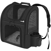 pecute Haustier Rucksack mit Netzfenster, Tragbare und Faltbare Katzentasche, Atmungsaktive und Leichte Hundetasche, Wasserdichtes Oxford-Tuch mit viel Platz, Multifunktional rutschfest Schwarz 8kg