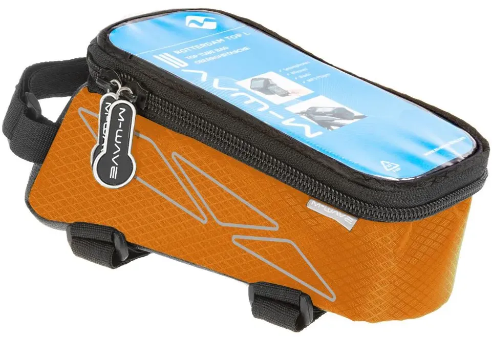 M-WAVE Rotterdam Top L Oberrohrtasche orange - Smartphone-Fach, wasserabweisend, Touchscreen-kompatibel, Reflektoren M-WAVE Rotterdam Top L Oberrohrtasche orange - Smartphone-Fach, wasserabweisend, Touchscreen-kompatibel, Reflektoren