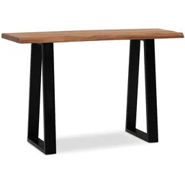 KADIMA DESIGN Schreibtisch Massivholz Industriell 118x41 cm Akazie Live-Edge Goldbraun-Schwarz Schmal | Platzsparend Weser Kollektion Kadima Design