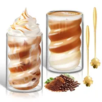 LISDATKE Latte Macchiato Gläser Doppelwandig 400ml 2er Set Cappuccino Gläser Doppelwandig mit 2 Löffeln Doppelwandige Kaffeegläser aus Borosilikatglas Thermogläser