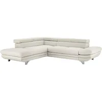 Mivano Schlafsofa Enterprise / Trendige Ledercouch in L-Form mit Ottomane links / Inkl. Bettfunktion und höhenverstellbare Kopfstützen / 273 x 75 x 238 / Kunstleder: weiß