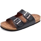 ONCAI Hausschuhe Herren,Kork Pantoletten Flache Sommerstrand Schlappen Drinnen und Draußen Sandalen Mit Verstellbarer Rieme Schwarz EU 48 - 48 EU