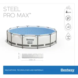 BESTWAY Steel Pro Max Frame Pool Set 305 x 76 cm lichtgrau inkl. Filterpumpe