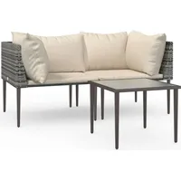 VidaXL 3-tlg. Garten-Lounge-Set mit Kissen Grau Poly Rattan -