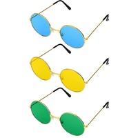 ds. distinctive style Party-Brille, groß, 5 cm, farbige Gläser, Hippie-Brille, Retro-Stil, runde 70er-Jahre-Sonnenbrille, Kostüm-Zubehör (blau, gelb, grün)