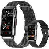 Smartwatch, Smartwatch Damen Herren, 1.47" HD Fitness Tracker Uhren für Android IOS, IP67 Wasserdicht Pulsmesser Schrittzähler Aktivitätstracker - Schwarz