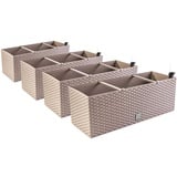 PAFEN 4in1 Set 4X Balkonkasten Blumenkasten Rattan-Optik Pflanztopf Wasserstandsanzeiger (Mocca)