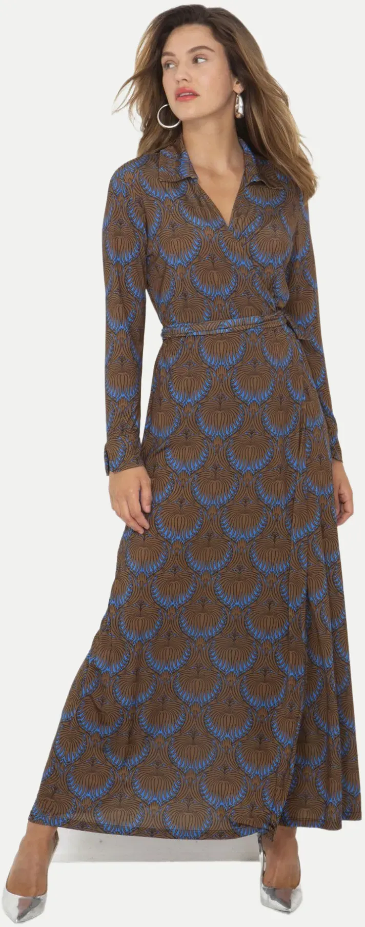 Wickelkleid mit Allover-Print Braun L