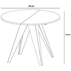 Feldmann-Wohnen Esstisch, Eiche Bianco, Schwarz, Holz, Rund,Rund, Stativgestell, 90x76x90 cm, Esszimmer, Tische, Esstische