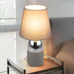 Design Nacht Tisch Lampe grau Schlaf Wohn Zimmer Textil Touch Lese Leuchte Chrom