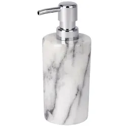 WENKO Onyx Seifenspender, 230 ml, Nachfüllbarer Flüssigseifen-Spender für die portionierte Abgabe von Flüssigseife, Marmor