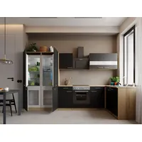 Respekta Winkelküche L-Form 340 cm Schwarz