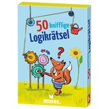 Moses 30256 knifflige Logikrätsel – lustiges Rätselspiel mit Denksportaufgaben für Kinder ab 8 Jahren, 50 Karten voller Knobeleien für clevere Kids, Bunt, S